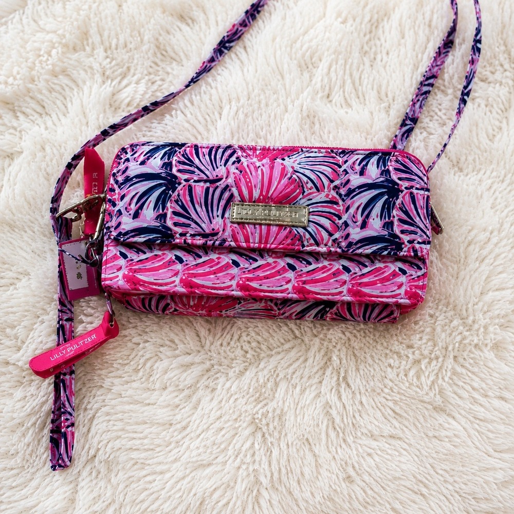 Simply‎ Southern Crossbody Wallet Women Pink Navy Seashell Quilted Wristlet New
